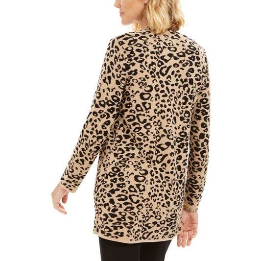 JM Collection Women's Petite Small Cheetah Open-Front Cardigan NWT