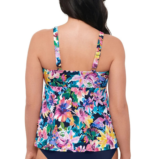 Swim Solutions Women's 10 Multicolor Floral Ruffle Triple-Tiered Tankini NWT