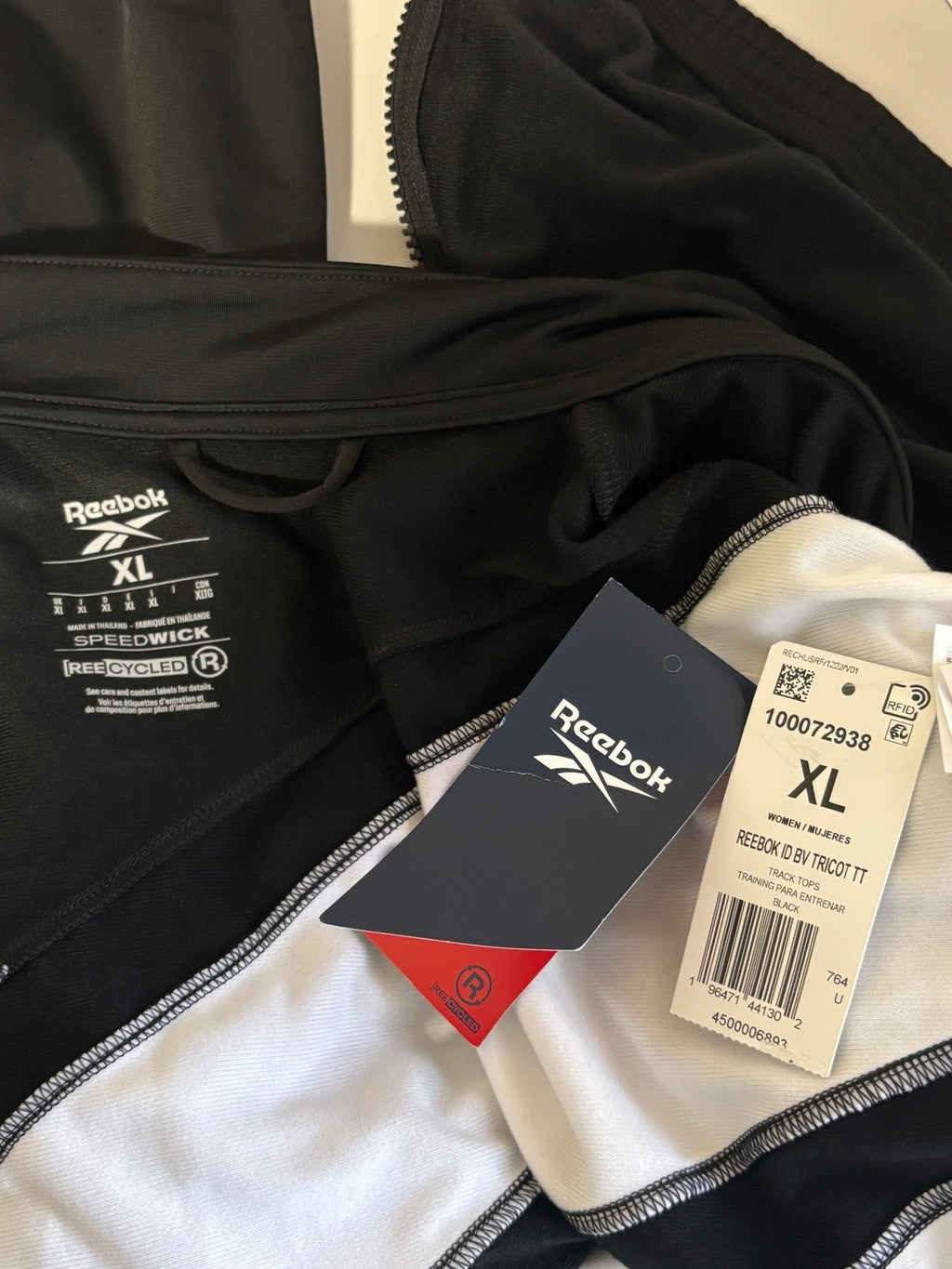 Reebok Women's Extra Large Black & White Tricot Track Jacket w/ Full Zip NWT