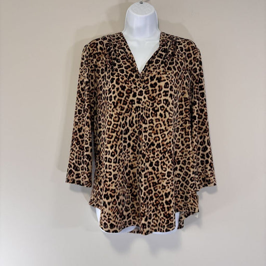 Charter Club Women's Size Large Leopard-Print V-Neck Jersey Top NWT
