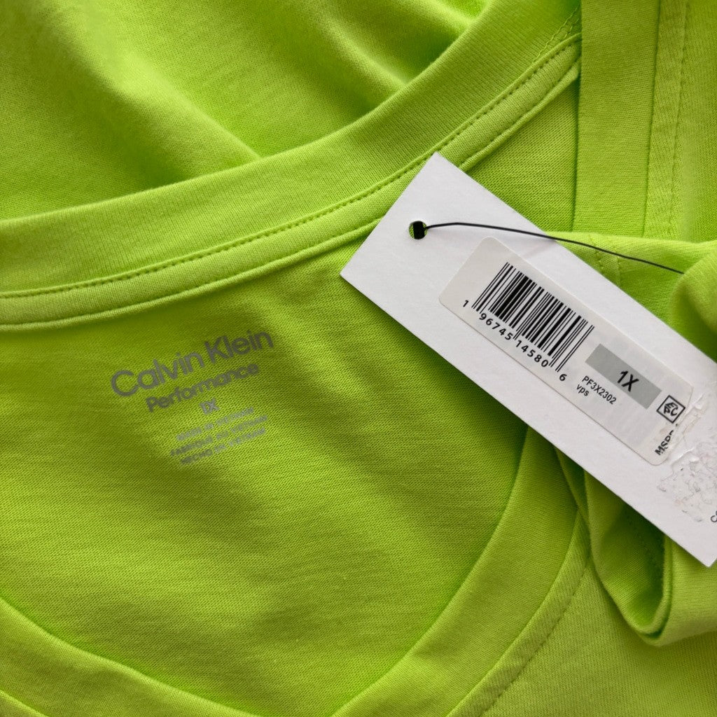 Calvin Klein Performance Plus Size 1X Lime Green Cotton V-Neck T-Shirt NWT