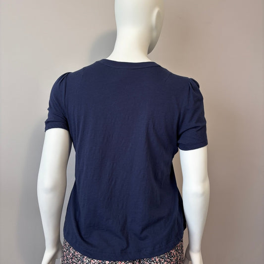 On 34th Women's Size Large Navy Blue Puff-Sleeve Crew Neck T-Shirt NWT