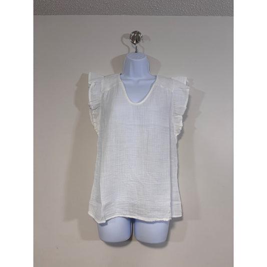 Style & Co Small White Ruffle Sleeve V-Neck Flutter-Sleeve Blouse Top NWT