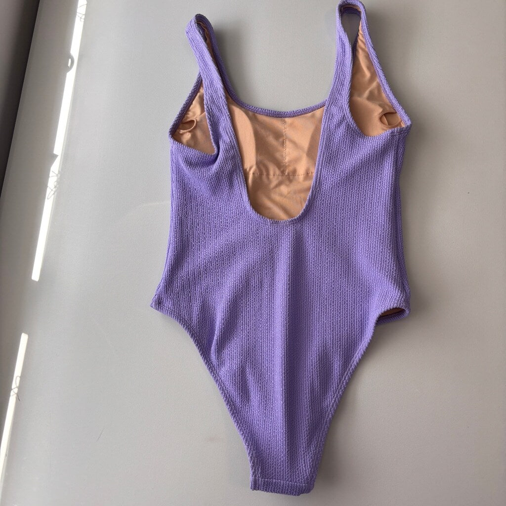 Cotton On Women's Purple Low-Back One-Piece Crinkle Swimsuit NWT