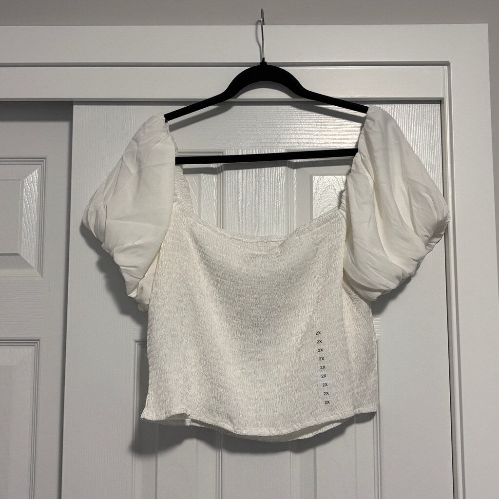 And Now This Women's Plus Size 2X White Square Neck Puff Sleeve Crop Top NWT
