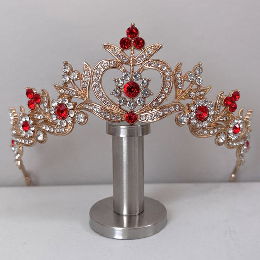 Crystal Apple Tiara Gold/White w/ Red Rhinestone Bridal Jewelry NWT