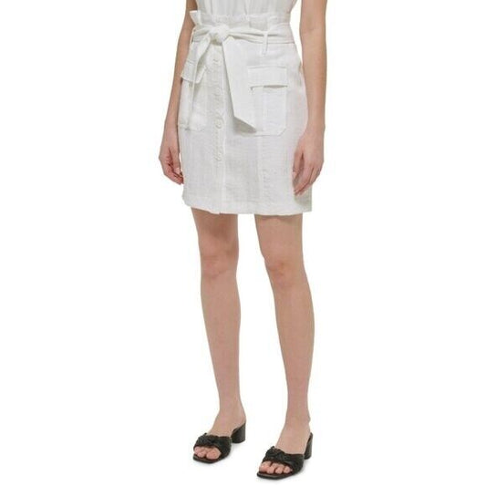 CALVIN KLEIN White Cargo Belted Pencil Skirt Size 2 NWT