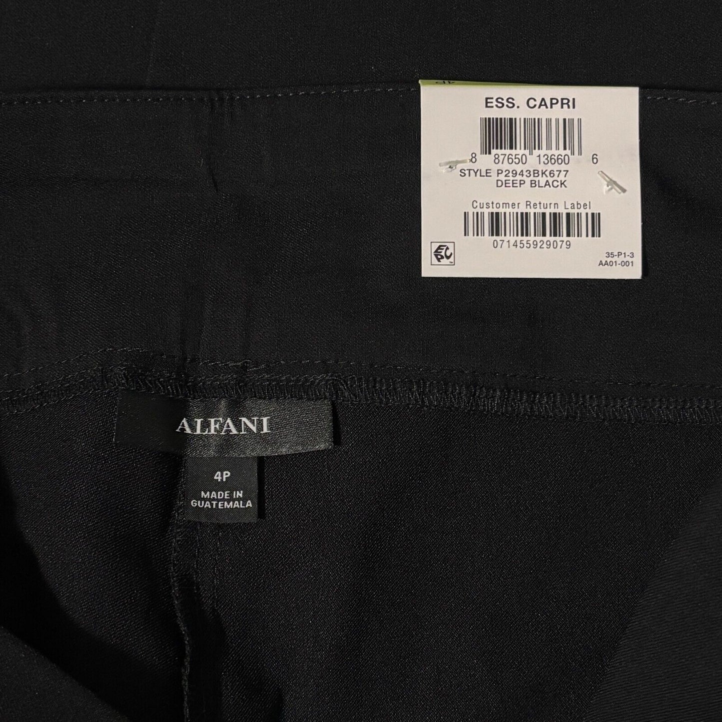 Alfani Women's Black Capri Pull On Dress Pants with Tummy Control NWT