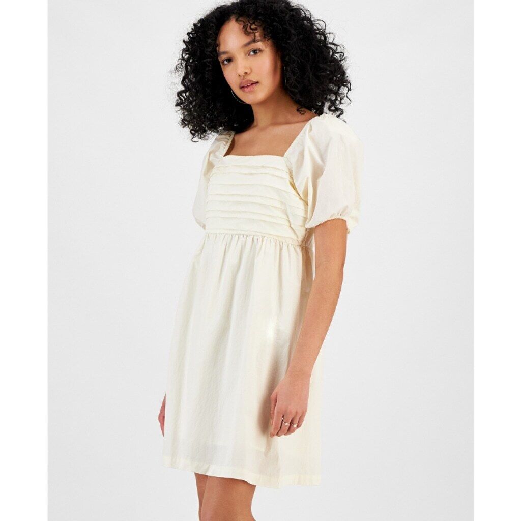 And Now This Women's Large Ivory Smocked Puff-Sleeve Mini Dress NWT