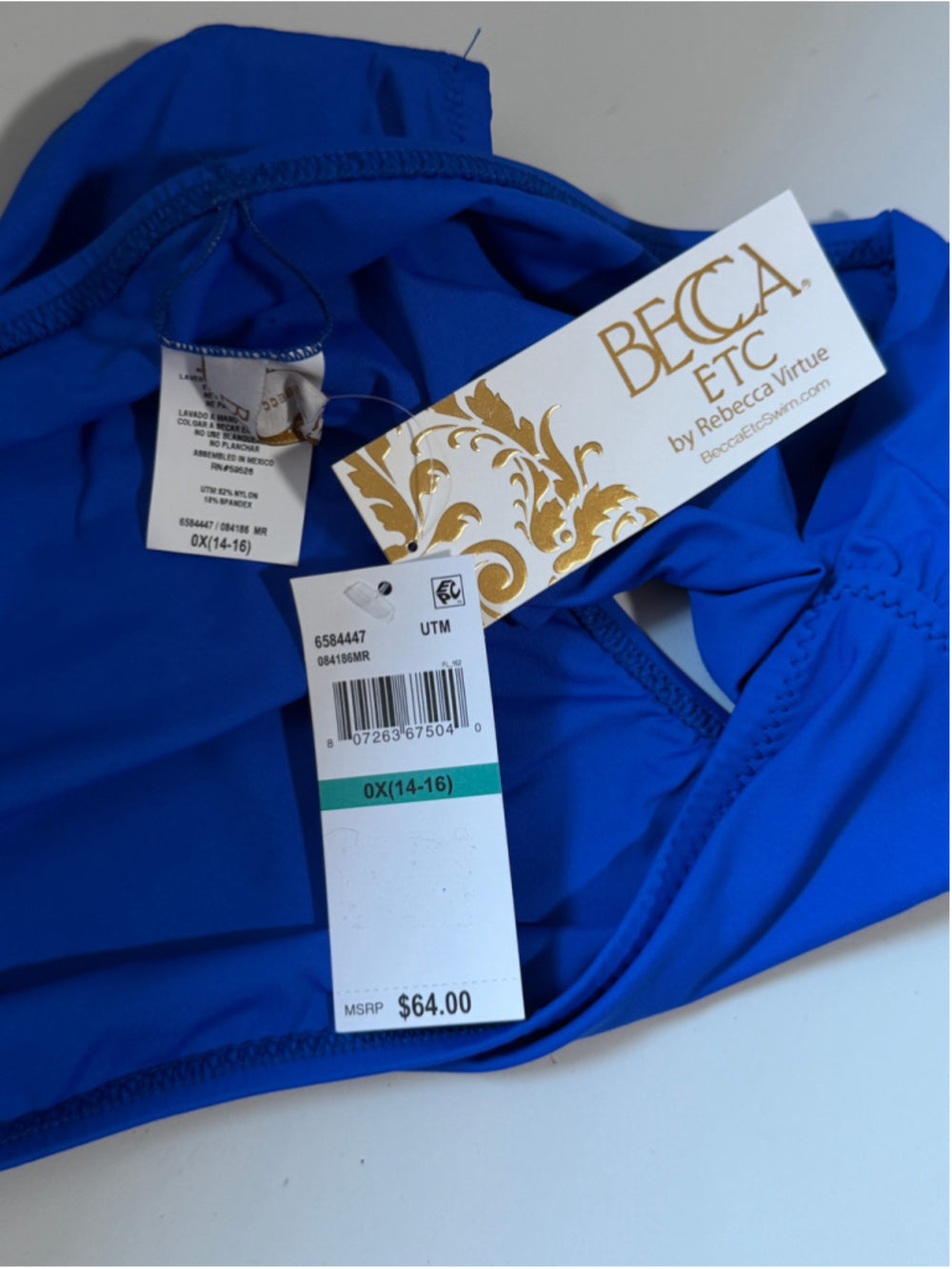 Becca ETC 0X Plus Size Blue Color Ruched Hipster Bikini Bottoms NWT