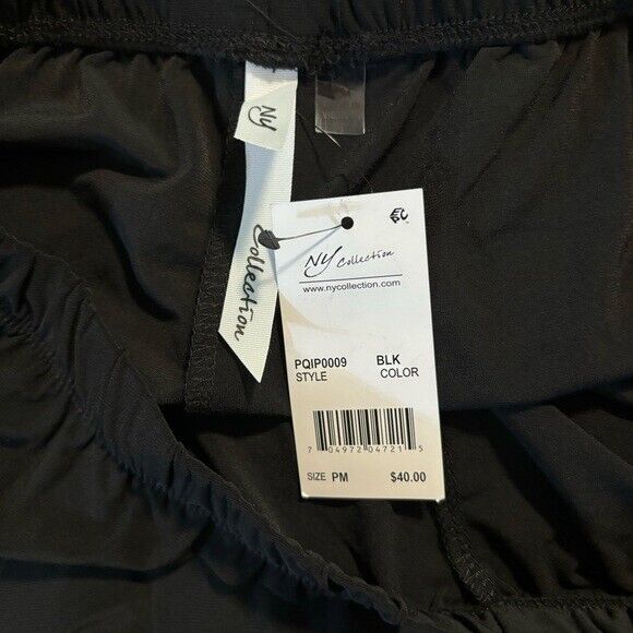NY COLLECTION Petite Pull-On Straight-Leg Black Stretchy Elastic Waist Pants NWT
