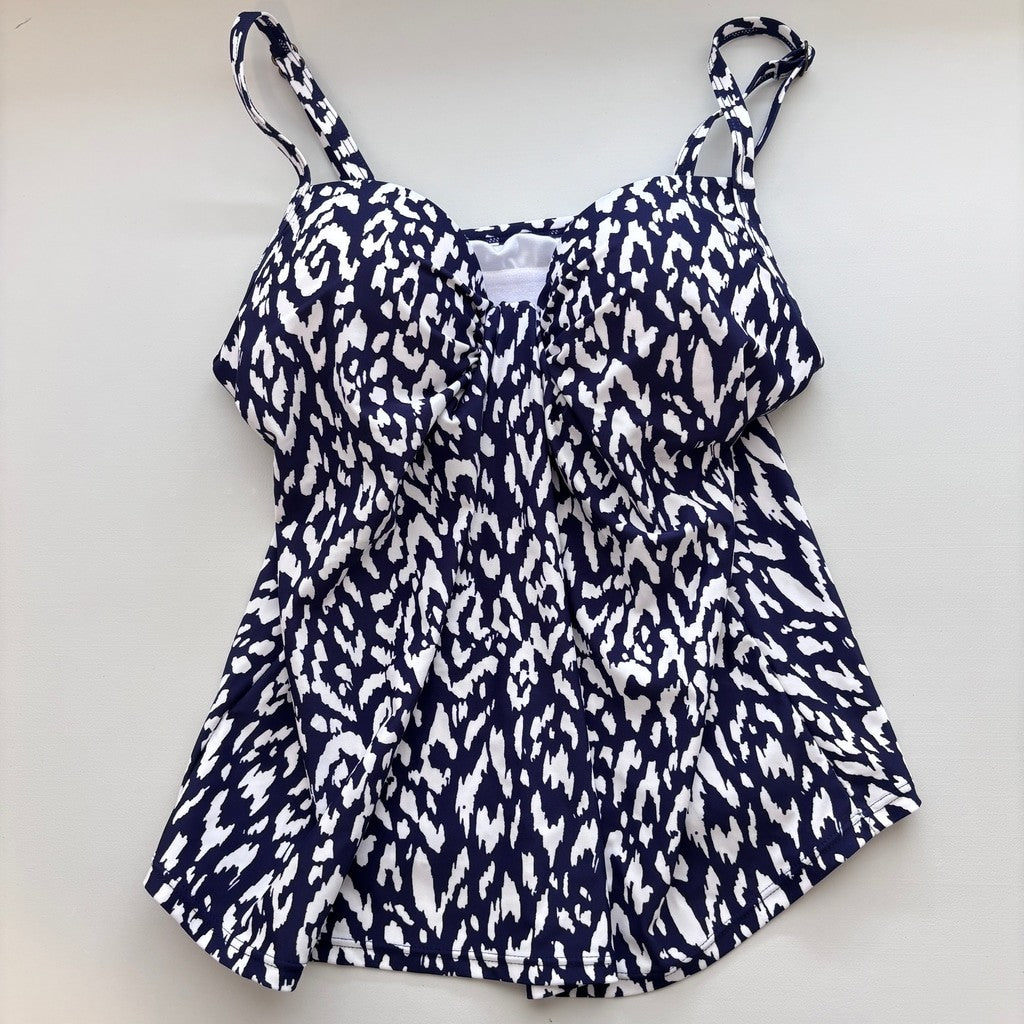 Island Escape Women's Size 6 Blue & White Print Twist-Front Tankini Top NWT