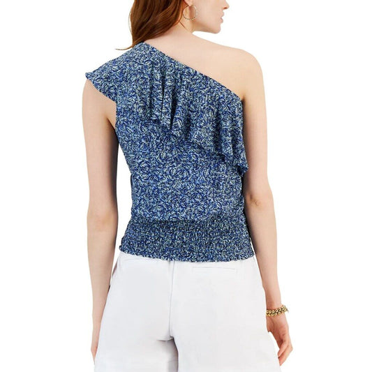 INC International Concepts Women's M Blue One-Shoulder Floral Ruffled Top NWT.