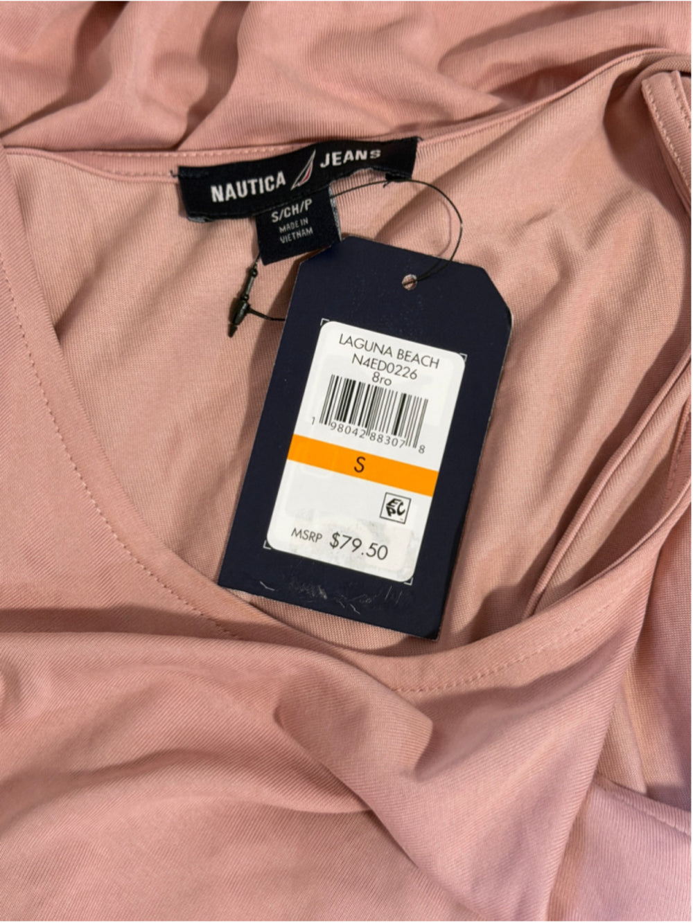 Nautica Jeans Size Small Pink Stretchy Knit Tie Waist Maxi Dress NWT