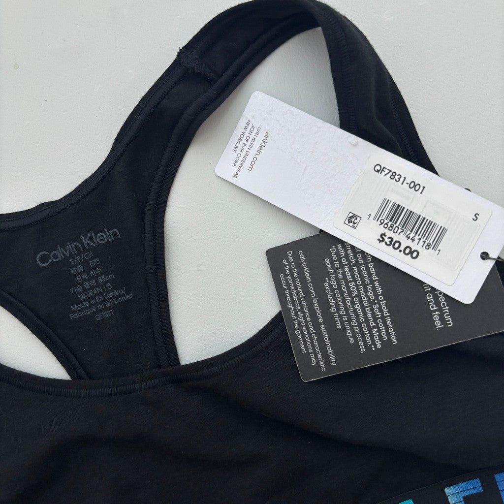Calvin Klein Women's Small Black Logo Racerback Unlined Bra / Bralette NWT