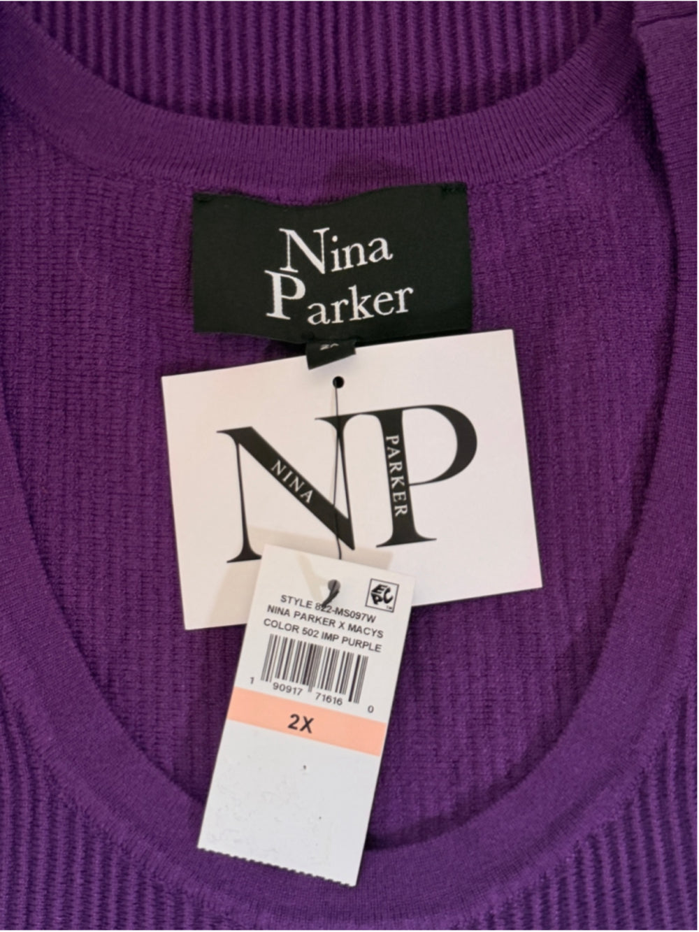 Nina Parker Plus Size 2X Royal Purple Ribbed Tank Pullover Sweater Vest NWT