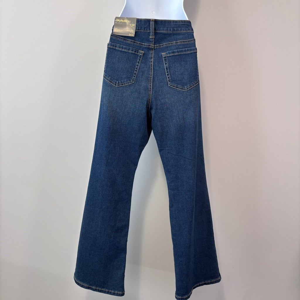 Style & Co. Size 12 Petite Dark Blue Mid-Rise Curvy Bootcut Jeans NWT