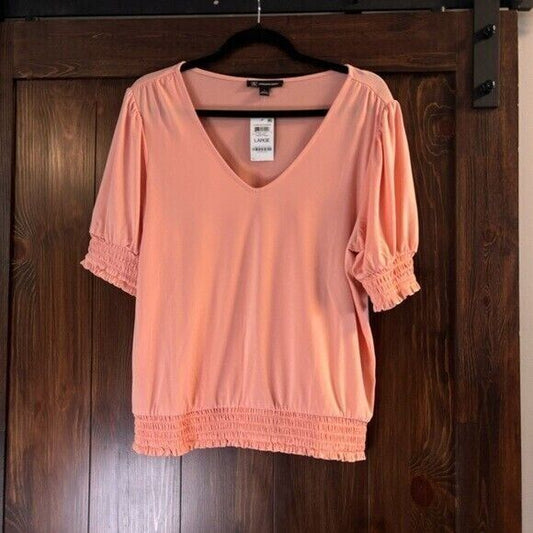 I.N.C. International Concepts Women's Peach Pink Smocked-Trim Top NWT