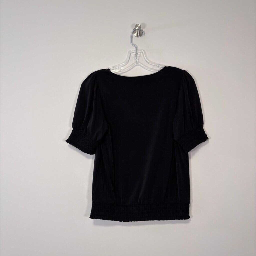 I.N.C. International Concepts Women's Black Smocked-Trim Blouse NWT