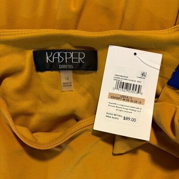 Kasper Womens Plus Knit Colorblock Gold and Blue Sheath Dress NWT