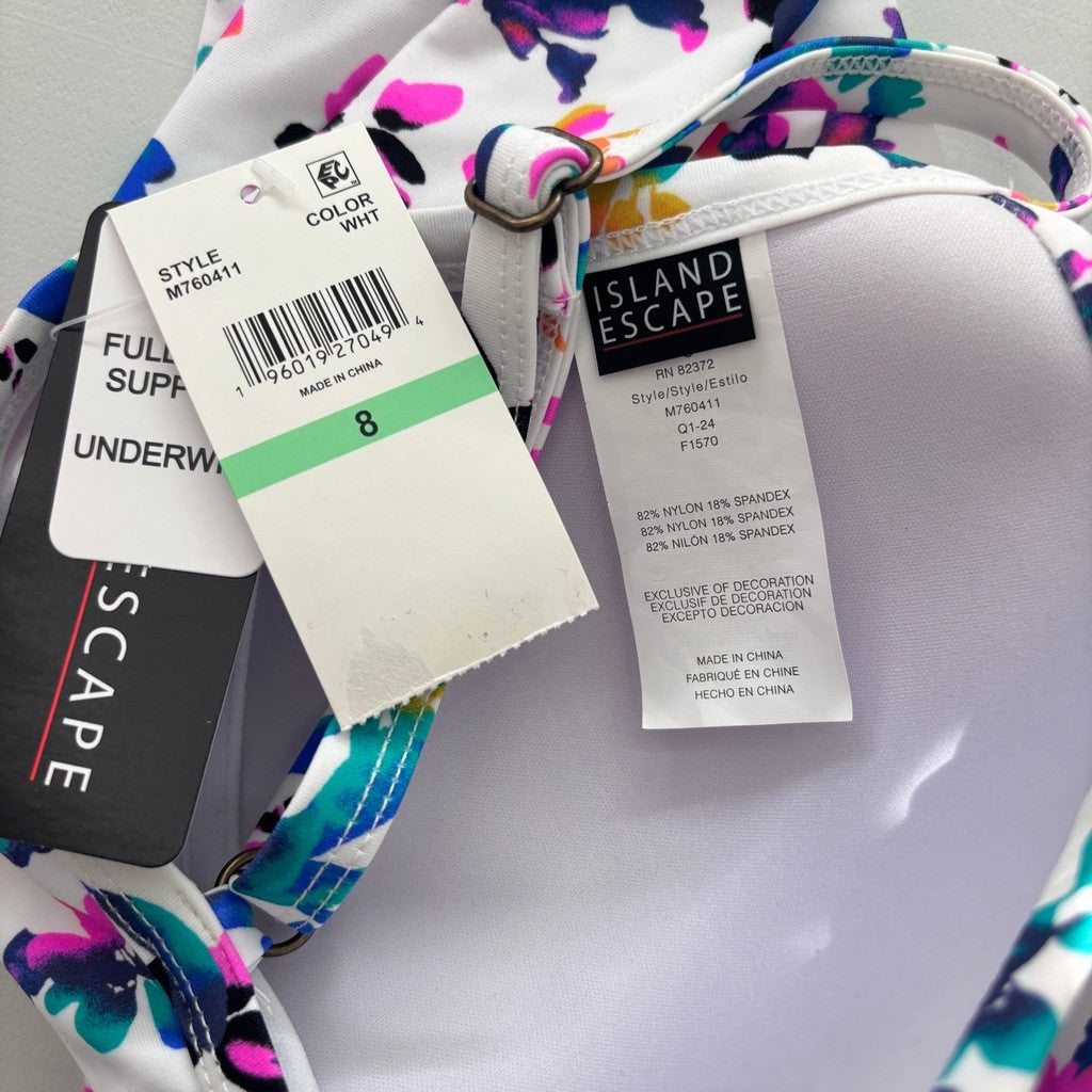 Island Escape Women's Size 8 White Floral Print Twist Front Tankini Top NWT