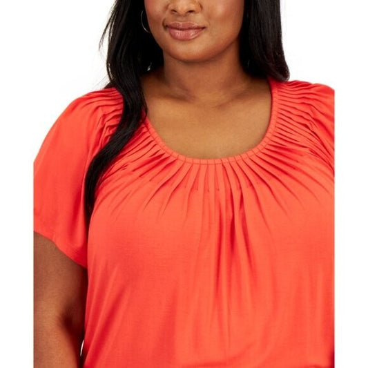 Style & Co. Plus Size Vibrant Orange Pleat-Neck Casual Top NWT