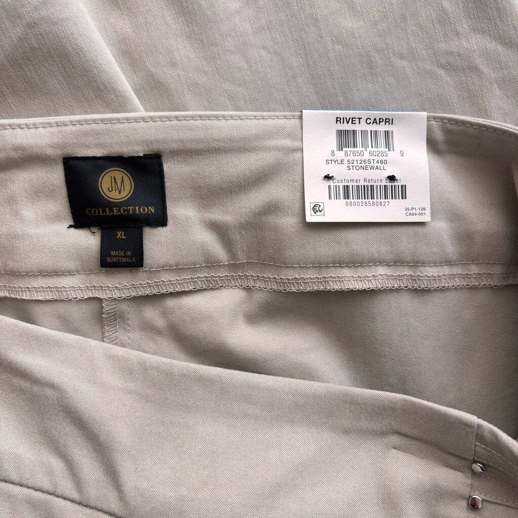 JM Collection Women's Size XL Beige Khaki Embellished Pull-On Capri Pants NWT