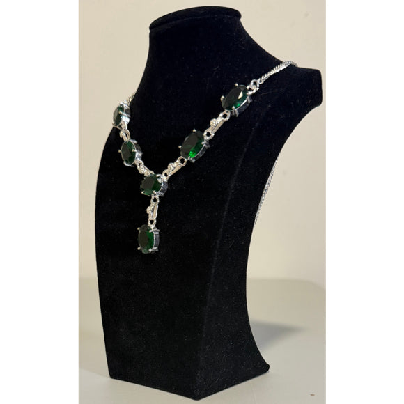 925 Silver Plated Green Quartz Statement Necklace Drop Pendant Handmade NWT