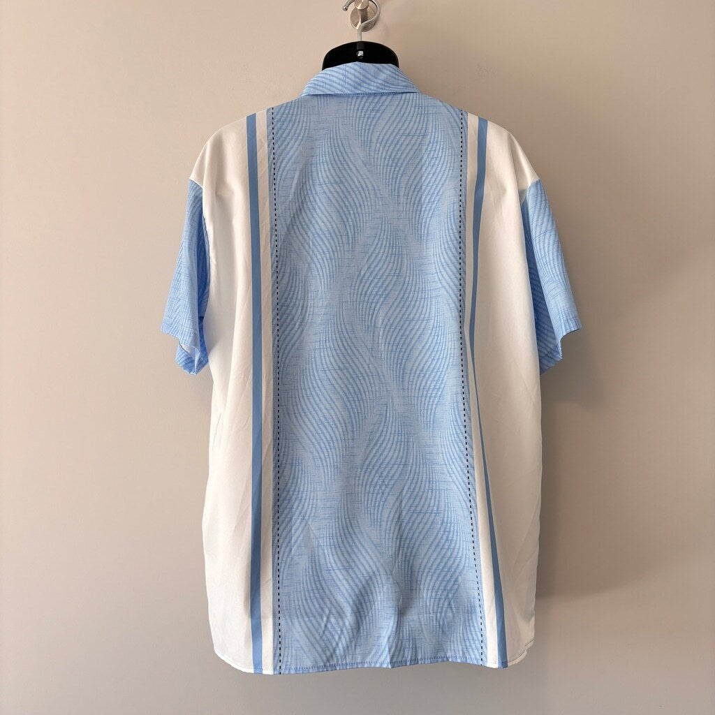 SHEIN Men's Large Blue White Striped Short Sleeve Casual Button Up Shirt NIB