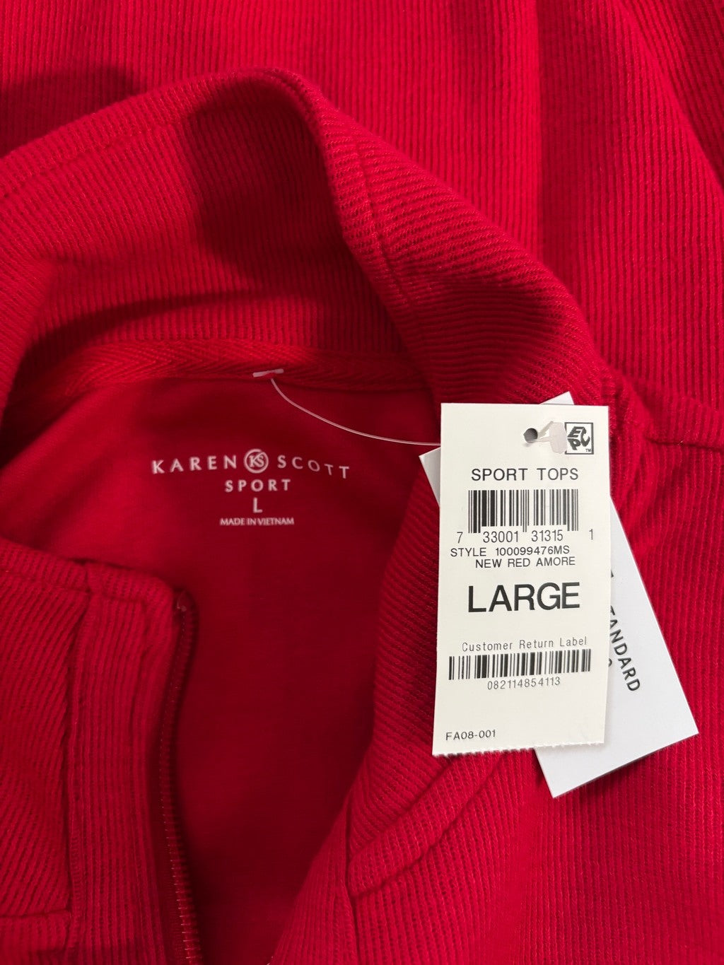 Karen Scott Sport Women's Large Red Quarter Zip Pullover Knit Sweater NWT