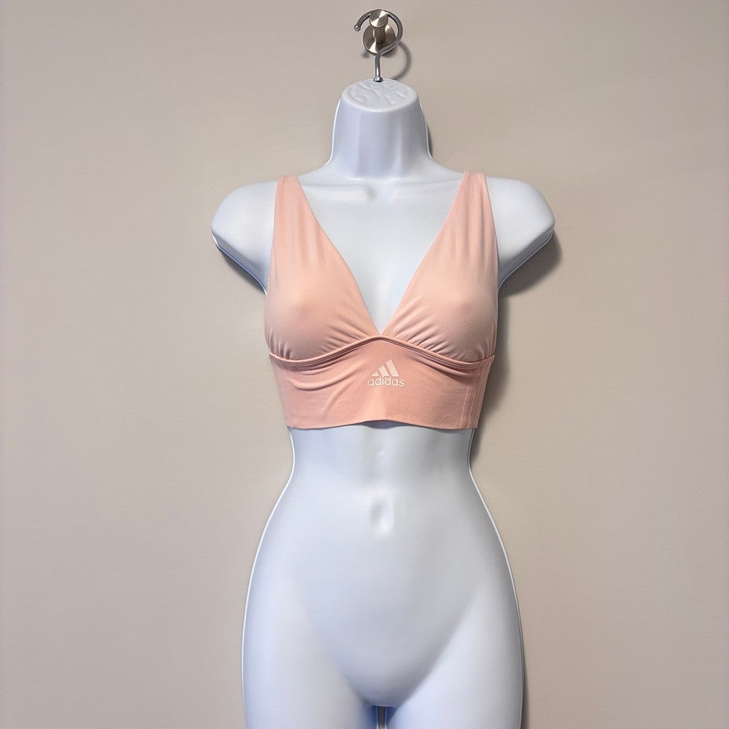 Adidas Women's Small Light Pink Longline Plunge Light Support Sports Bra NWT