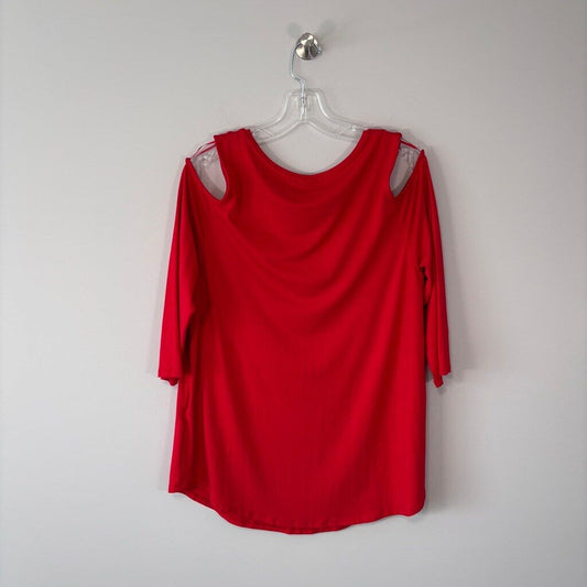 JM Collection Women's Extra Large Red Embellished Cold Shoulder Top NWT