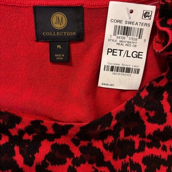 JM Collection Petite Large Red Leopard Print Rivet-Detail Sweater NWT