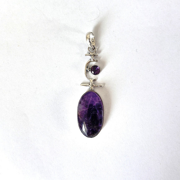 Natural Purple Amethyst and 925 Silver Plated Pendant - 2.7" Long - NWT