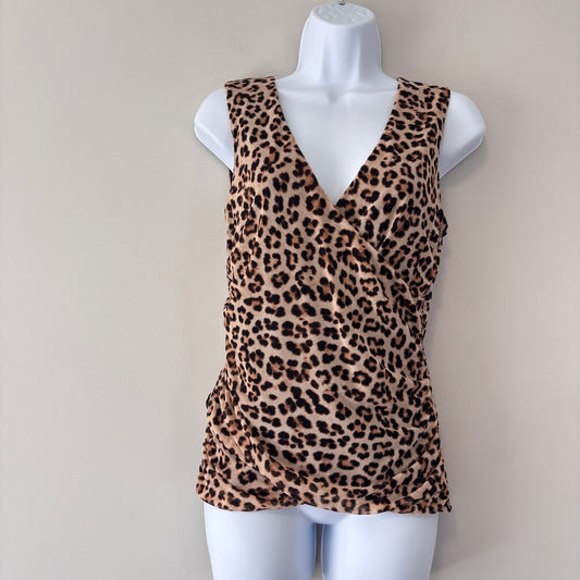 INC International Concepts Small Leopard Print Mesh Wrap Sleeveless Top NWT