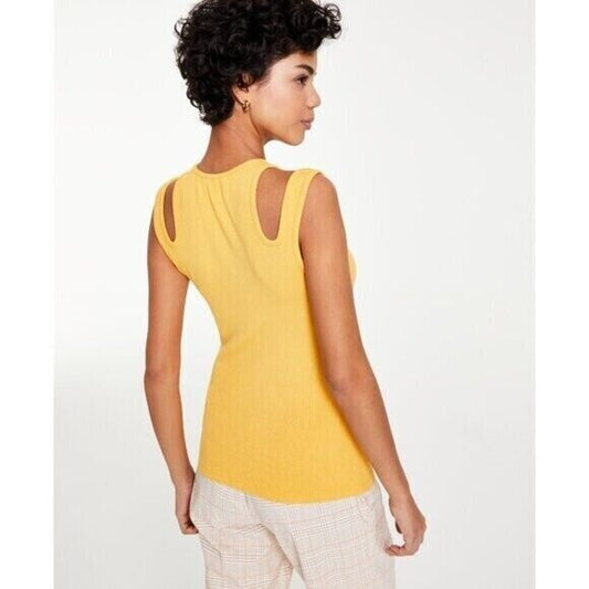 Bar III Women's Honey Yellow Cutout Ribbed Tank Top NWT