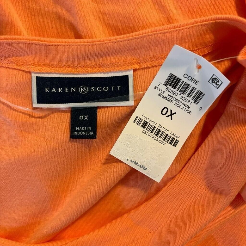 Karen Scott Plus Size Cotton Cutout-Sleeve Orange Top NWT