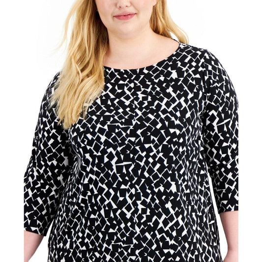 Alfani Plus Size Black & White Boat-Neck Tunic Top NWT