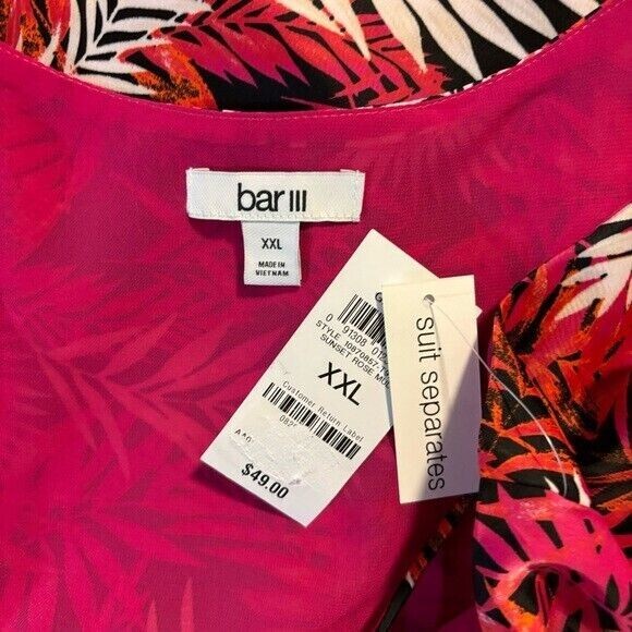 Bar III Women's Black and Pink Leaf-Print Scoop-Neck Satin Cami Top NWT
