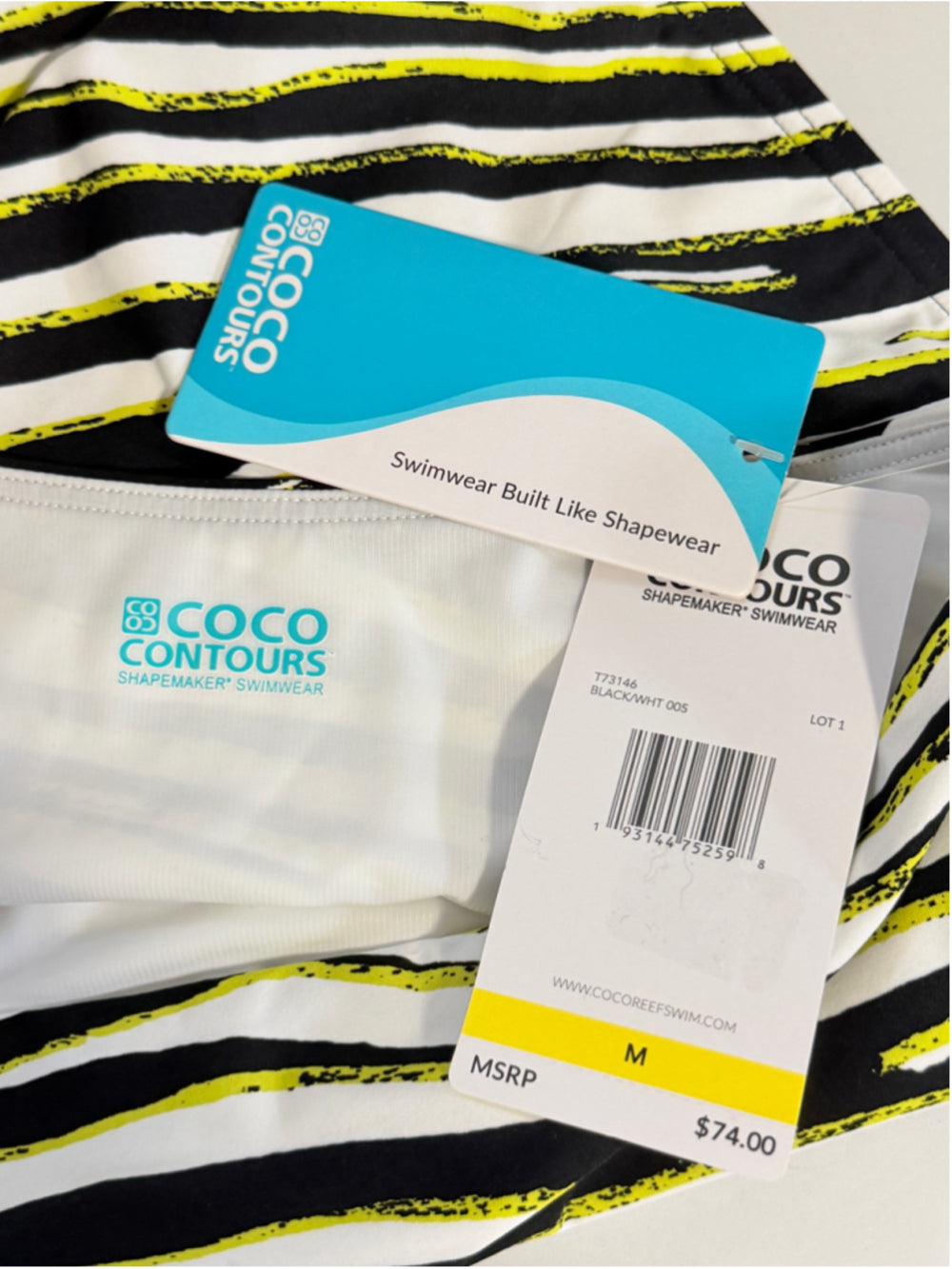 Coco Reef Size Medium Zebra Black, White & Yellow High-Waist Bikini Bottom NWT
