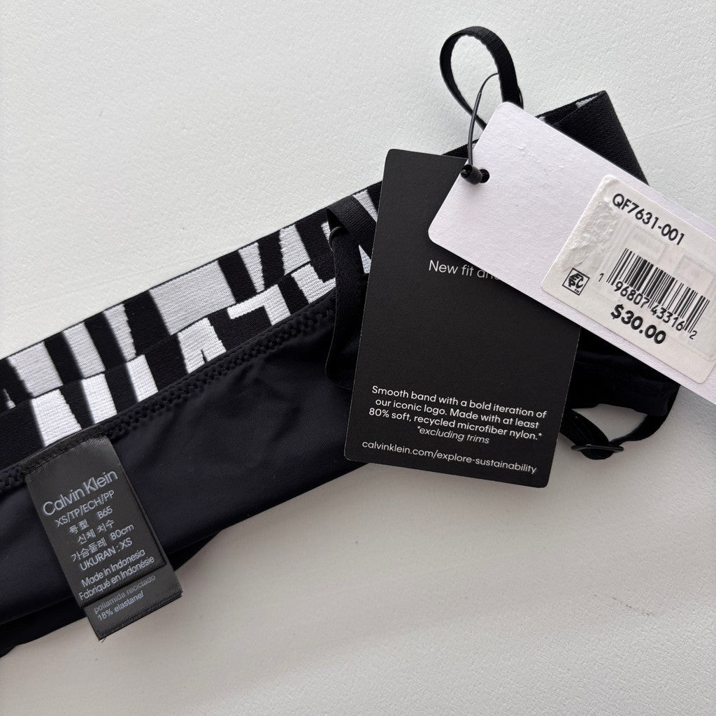 Calvin Klein Women's Size XS Black w/ White Logo Micro Unlined Bralette NWT