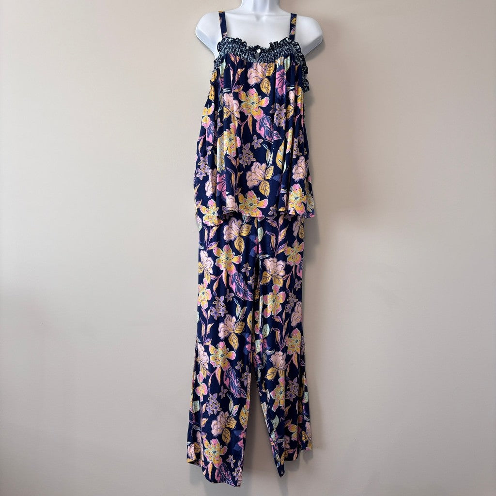 Roudelain Size Women's 2-Pc. Blue Smocked Cami & Pants Pajama Set NWT