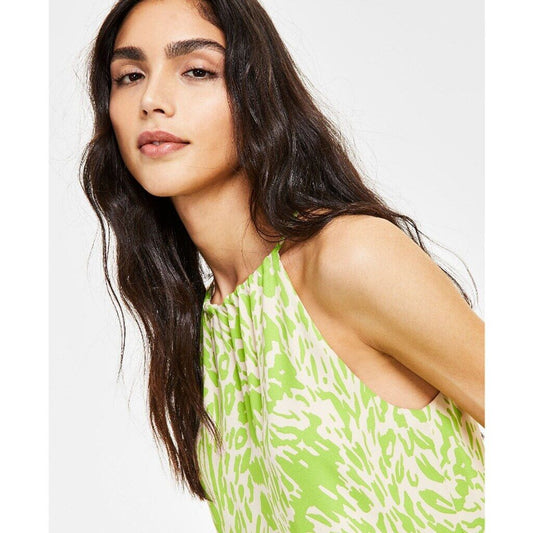 Bar III Women's XXS Green and Cream Printed Sleeveless Halter Top NWT