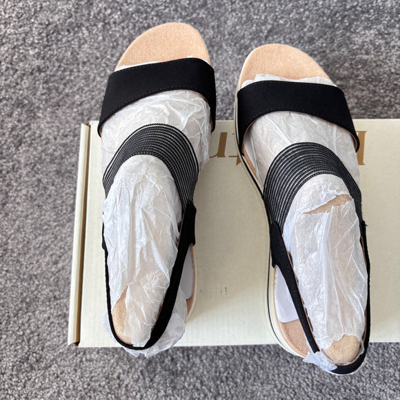 LifeStride Women's Size 8 Black Round Open Toe Wedge Slingback Sandals NIB
