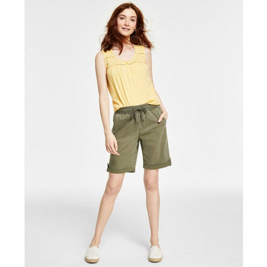 Style & Co. Women's Green Drawstring Ribbed-Waistband Cuffed Shorts NWT