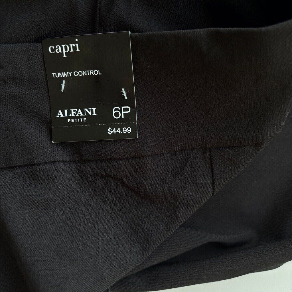 Alfani Women's Black Capri Pull On Dress Pants with Tummy Control NWT