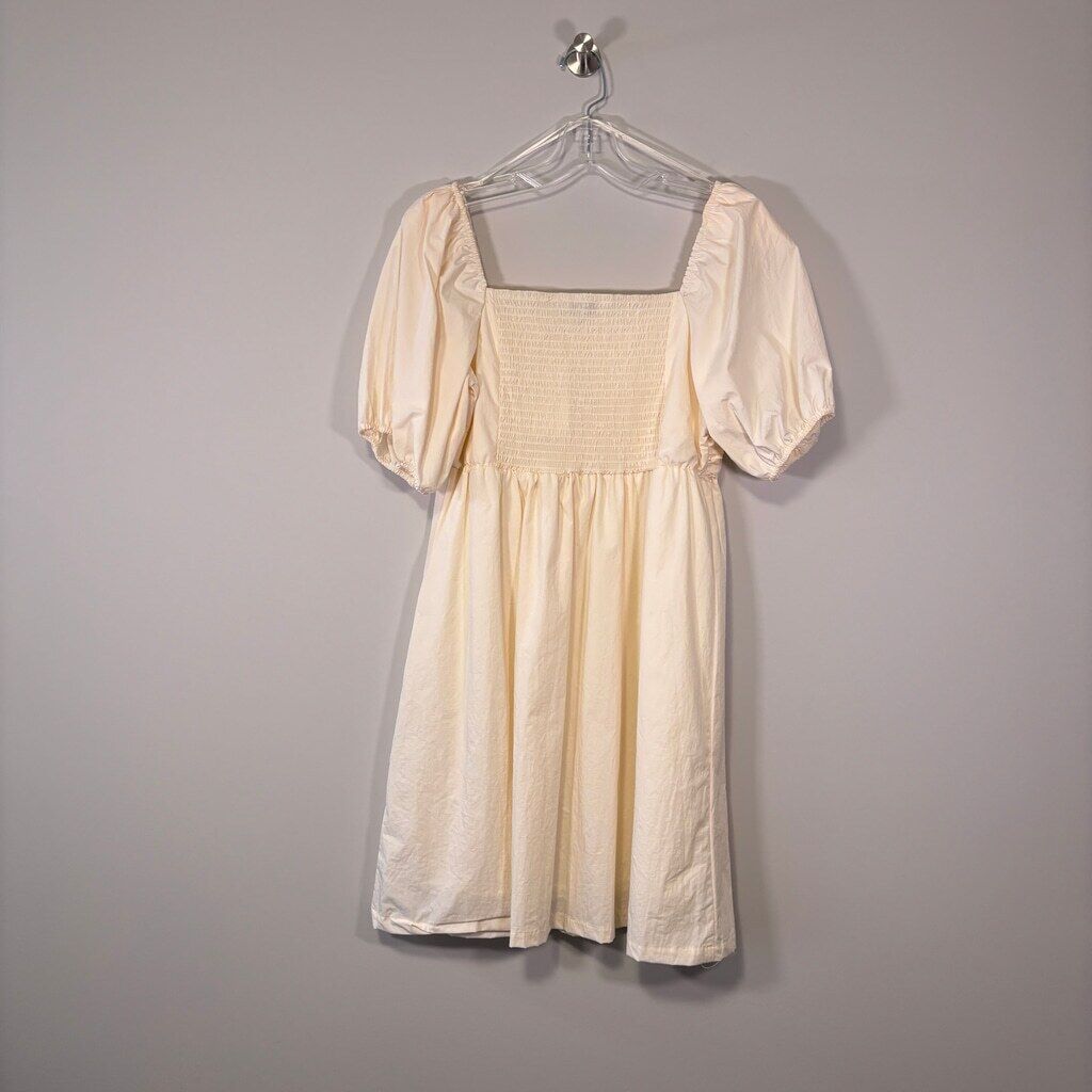 And Now This Women's Large Ivory Smocked Puff-Sleeve Mini Dress NWT