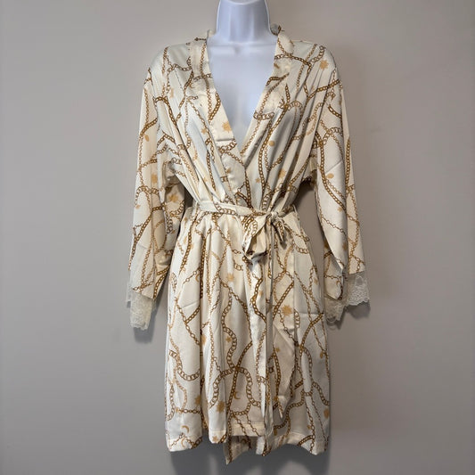 INC International Concepts Women's XS Cream Lace-Trim Stretch Satin Robe NWT
