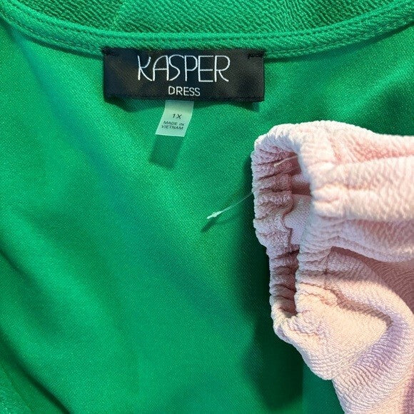 KASPER Plus Size Colorblocked Surplice Green and Pink Side-Tie Dress NWOT