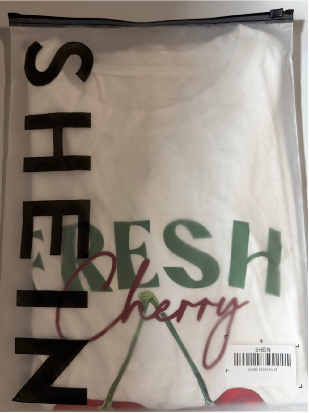 Shein Women's Medium White and Cherry Graphic Short Sleeve T-Shirt NWT